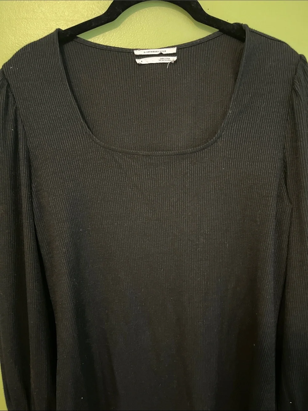 Anthropologie Square Neck Ribbed Puff Sleeve Top